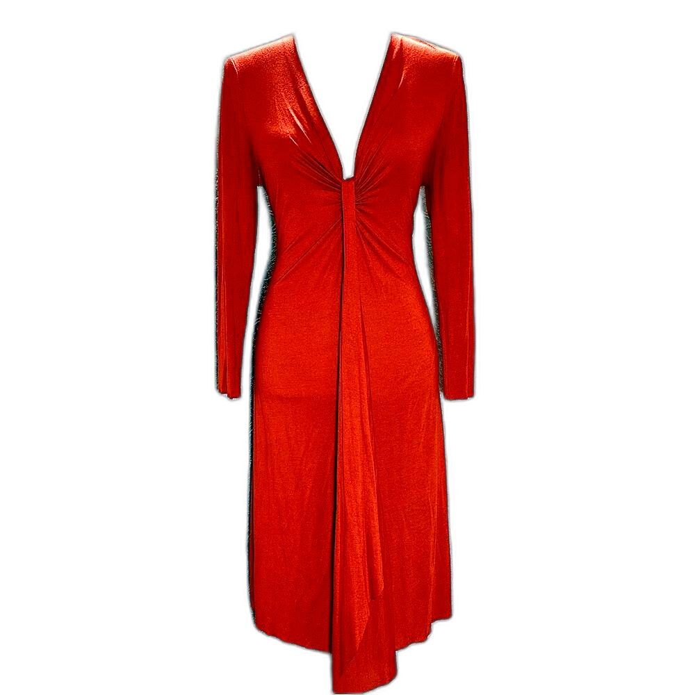 🌟 RN Convertible Red Gathered Midi Dress Sz L - Picture 1 of 4
